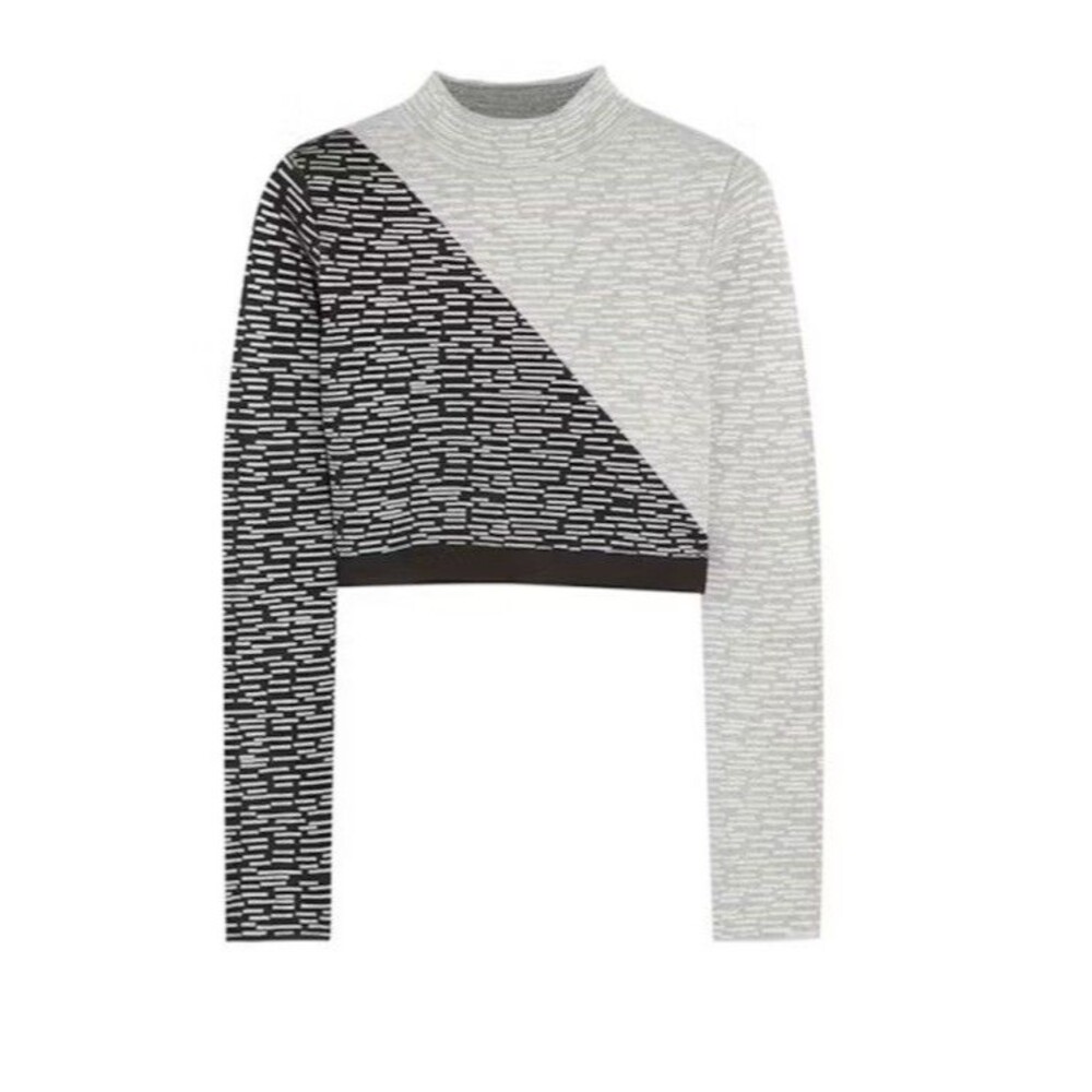 Jonathan Simkhai Cropped Two toned long sleeve Knit Sweater Women Size XS Gray